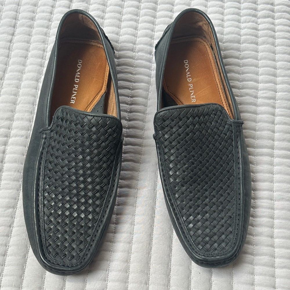 Donald J. Pliner Men’s Black Woven Leather Slip-On Loafers
